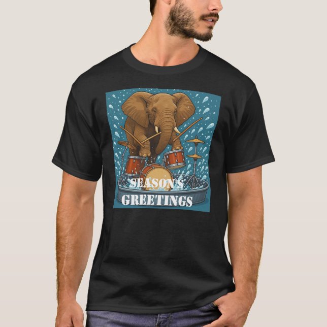Camiseta Elefante tocando tambores salpicando agua alcohol  (Anverso)