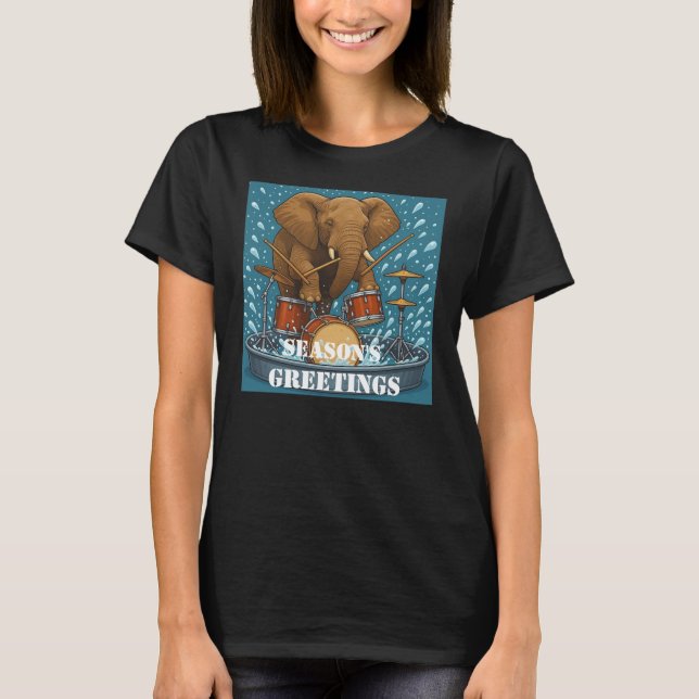 Camiseta Elefante tocando tambores salpicando agua alcohol  (Anverso)