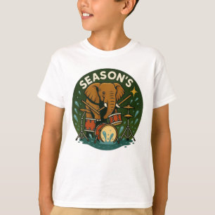 Camiseta Elefante tocando tambores salpicando agua, niño de