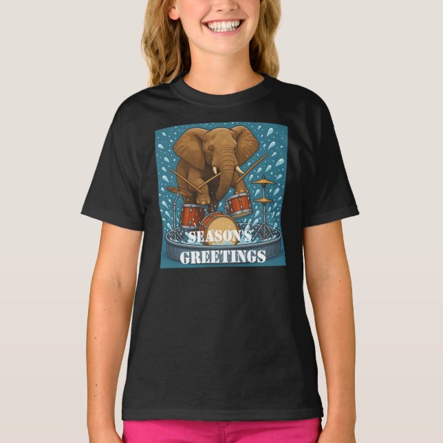 Camiseta Elefante tocando tambores salpicando agua verano g (Anverso)
