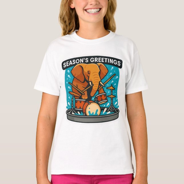 Camiseta Elefante tocando tambores salpicando agua verano g (Anverso)