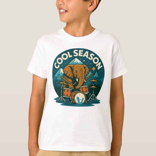 Camiseta Elefante tocando tambores salpicando niños (Anverso)