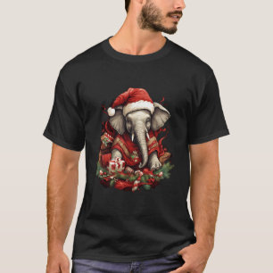 Camiseta Elefante Vestido Para Navidades Sentados En Presió