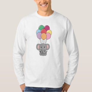 Camiseta Elefante vuela Con Globos Coloridos