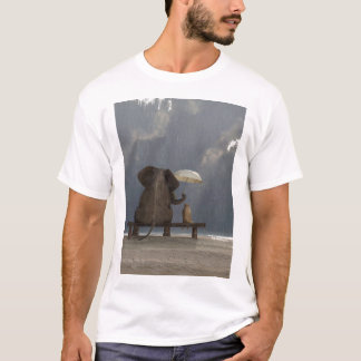 Camiseta elefante y perro sentados bajo la lluvia Gráfico T