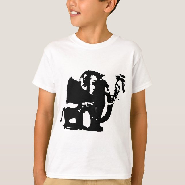 Camiseta Elefantes de Mamá y Bebé Blanco Negro (Anverso)