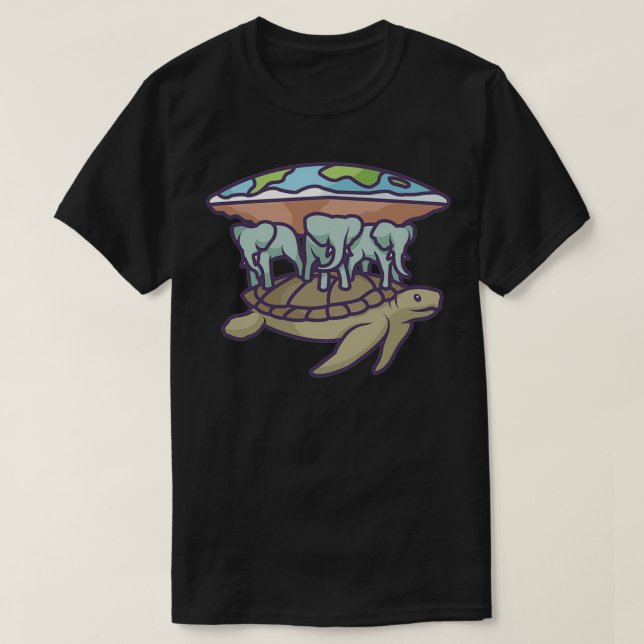 Camiseta Elefantes y tortugas sujetan la tierra plana (Diseño del anverso)