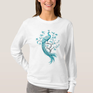 Camiseta Elegancia Azur – Arte Botánico del Pavo Real