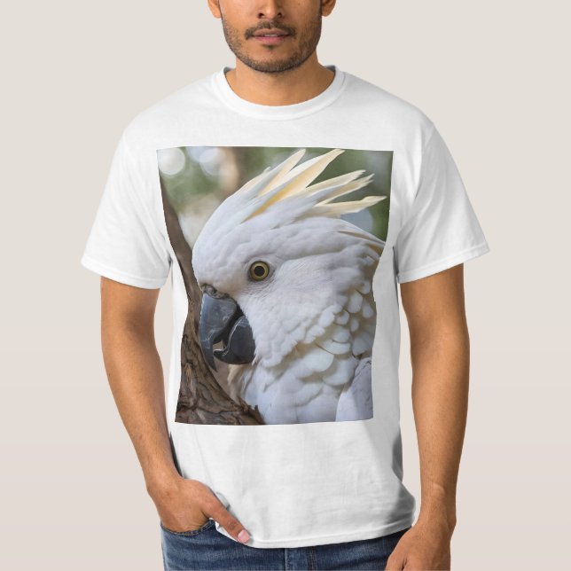 Camiseta Elegancia en blanco: el majestuoso Cockatoo austra (Anverso)