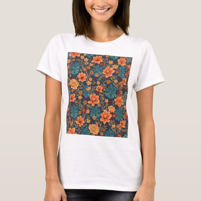 Camiseta Elegancia floreciente: Colección floral retro (Anverso)