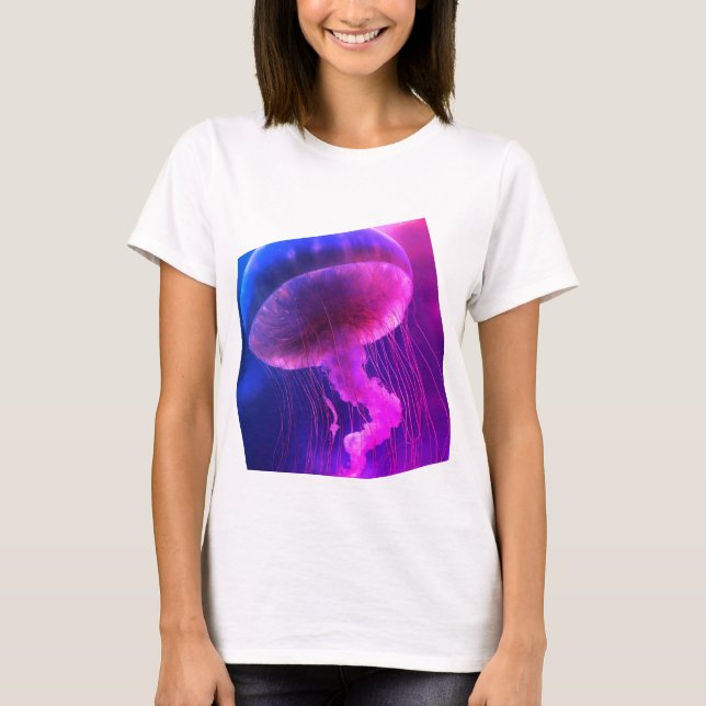 Camiseta Elegancia flotante, medusas sobre papel negro páli (Anverso)