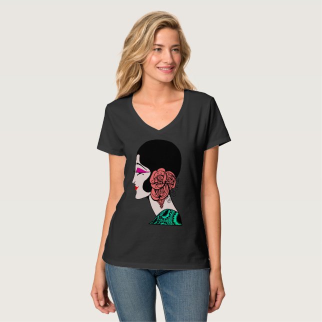 Camiseta Elegancia intemporal: Pintura de Flapper Lady Vint (Anverso completo)