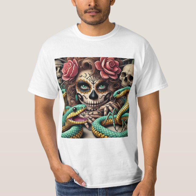 Camiseta Elegancia Mortal: Catrina en el Día de Muertos (Anverso)