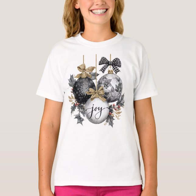 Camiseta Elegant Black and White Christmas Ornaments  (Anverso)