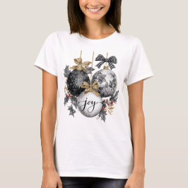 Camiseta Elegant Black and White Christmas Ornaments 