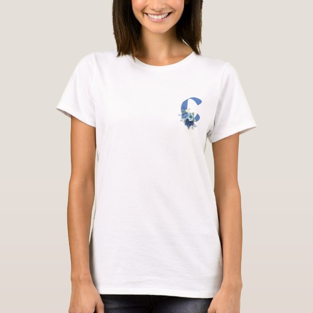 Camiseta Elegant Blue Floral Monogram Letter C Personalized (Anverso)