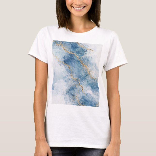 Camiseta Elegant Blue Gold Glitter Abstract Flow            (Anverso)