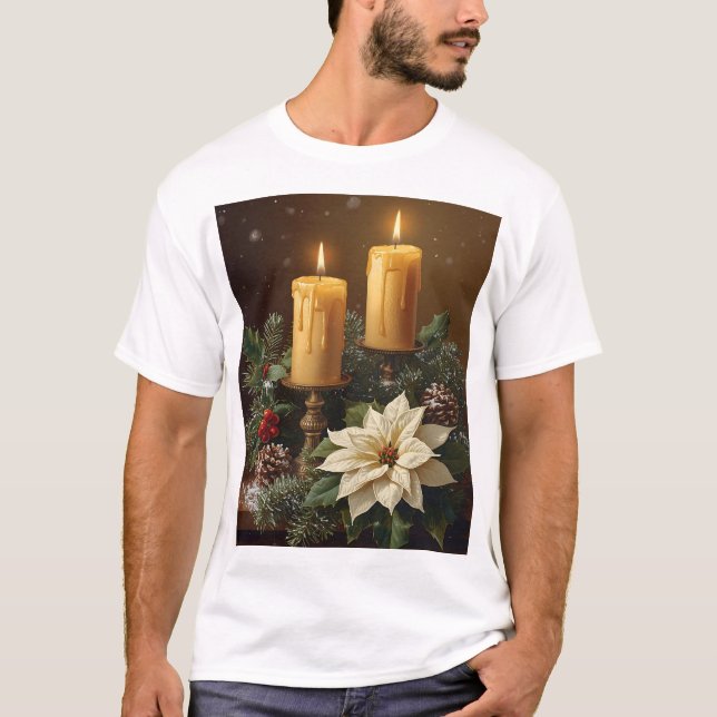 Camiseta Elegant candle christmas holly pine warm festive  (Anverso)