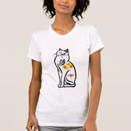 Camiseta Elegant Cat Outline with Butterflies and Flower