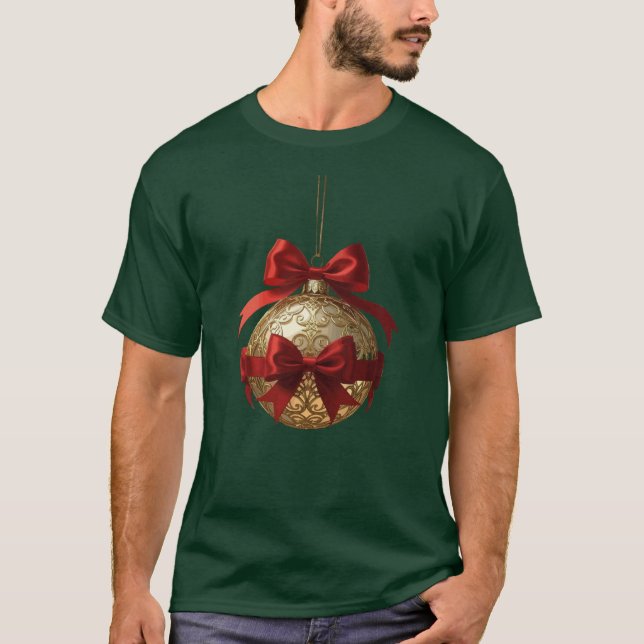 Camiseta Elegant Christmas Ornament Beige and Red (Anverso)