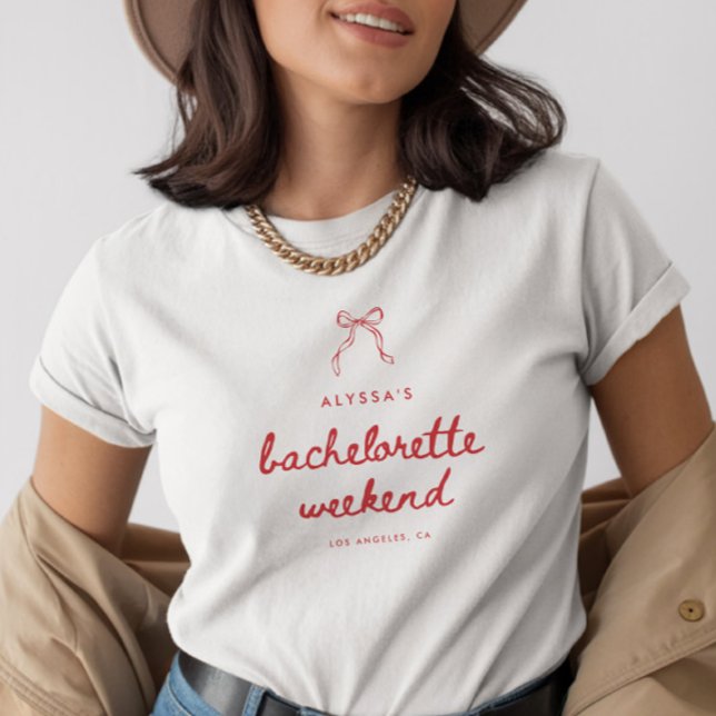 Camiseta Elegant Coquette Bow Custom Bachelorette Weekend (Subido por el creador)