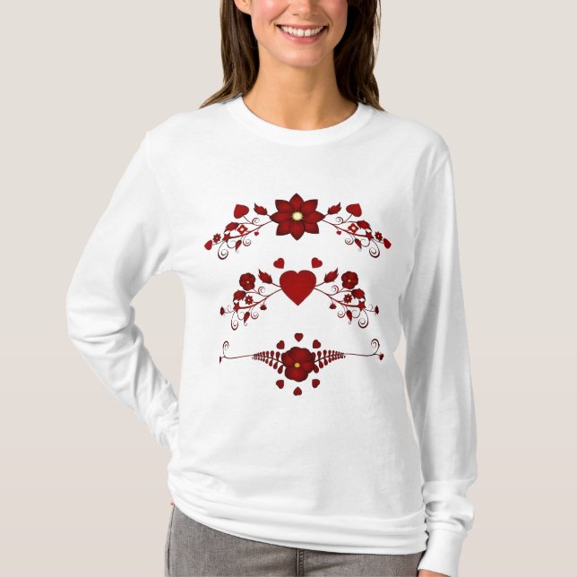 Camiseta Elegant Deep Red Floral Flourish (Anverso)