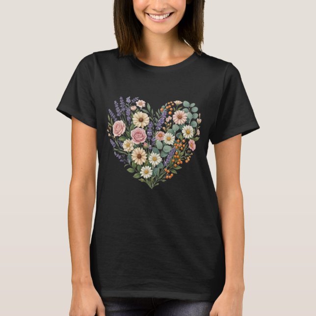 Camiseta Elegant Floral Heart Silhouette Aesthetic T-Shirt (Anverso)