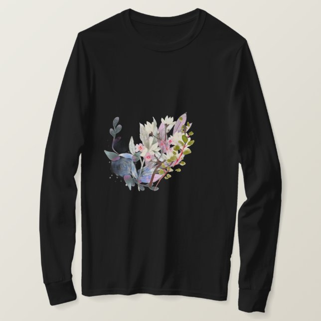 Camiseta Elegant Flower and Leaves Line Art | Minimal  (Anverso del diseño)