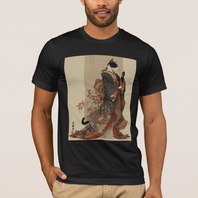 Camiseta "Elegant Grace" Japanese Cat in Kimono Art (Anverso)