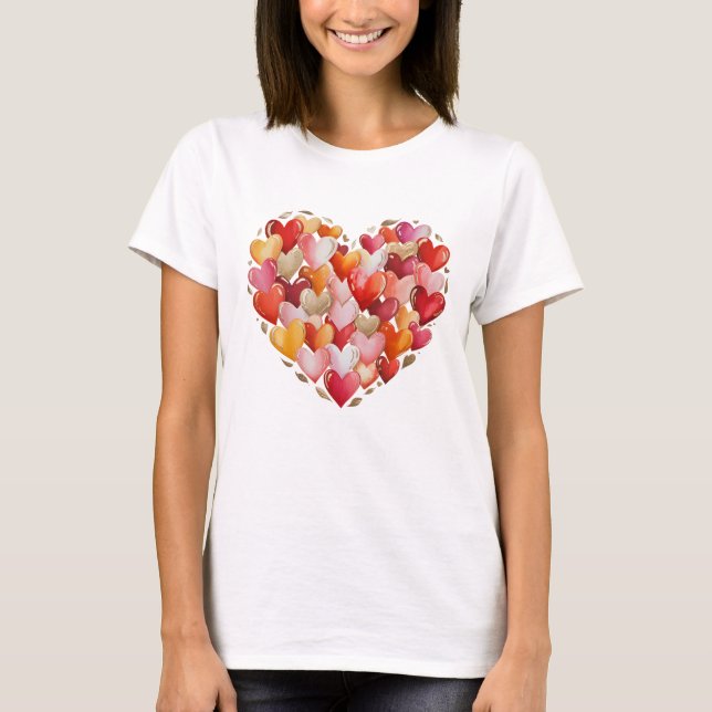 Camiseta Elegant Heart Collage Watercolor Gold Valentine (Anverso)