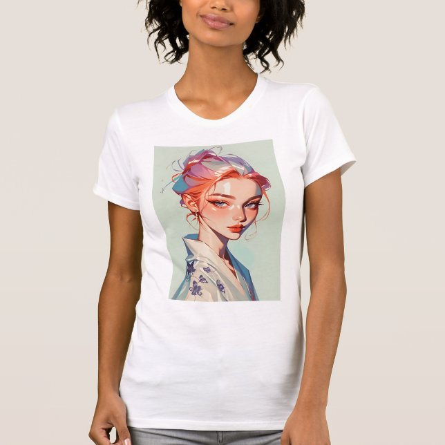 Camiseta Elegant Kimono Girl Aesthetic Anime Portrait T-Shi (Anverso)