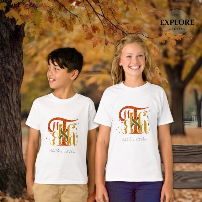 Camiseta Elegant Manuscript Thanks Autumn Fall Foliage Kids (Subido por el creador)