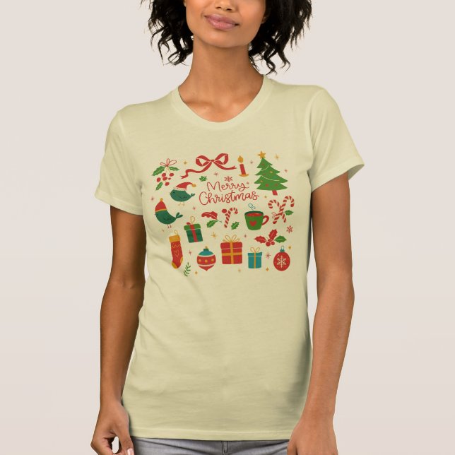 Camiseta Elegant Minimalist Christmas Doodles Hand-Drawn (Anverso)