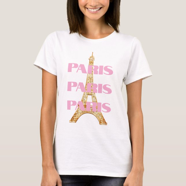 Camiseta Elegant Parisian Eiffel Tower Paris in Pink (Anverso)