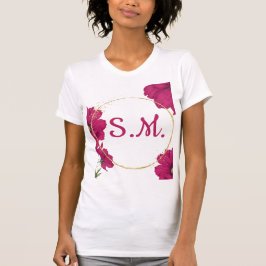 Camiseta Elegant Pink Floral Gold Circle T-Shirt
