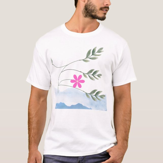Camiseta Elegant Pink Flower & Botanical Leaf Art Men’s T-S (Anverso)