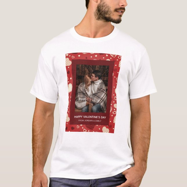 Camiseta Elegant Red Hearts Happy Valentine's Day 1 Photo (Anverso)