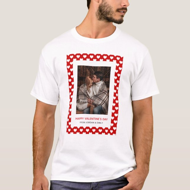 Camiseta Elegant Red Hearts Happy Valentine's Day 1 Photo (Anverso)