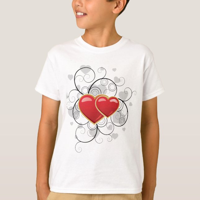 Camiseta Elegant Red Twin Hearts with Flourish Swirls (Anverso)