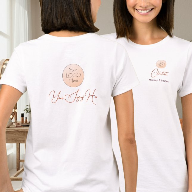 Camiseta Elegant Script Employee Name Business Logo Makeup (Subido por el creador)