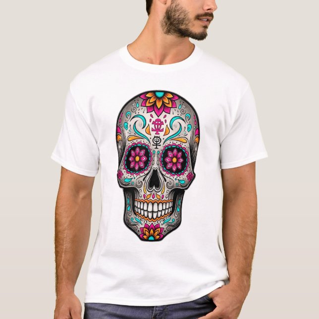 Camiseta Elegant Sugar Skull Art – Day of the Dead Cráneo  (Anverso)