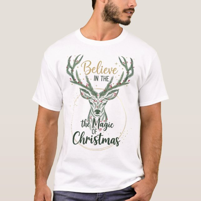 Camiseta Elegant Watercolor Reindeer Wreath (Anverso)