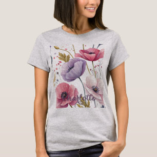 Camiseta Elegant Whimsical Watercolor Poppies Botanical
