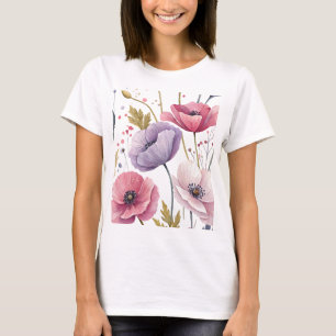 Camiseta Elegant Whimsical Watercolor Poppies Botanical