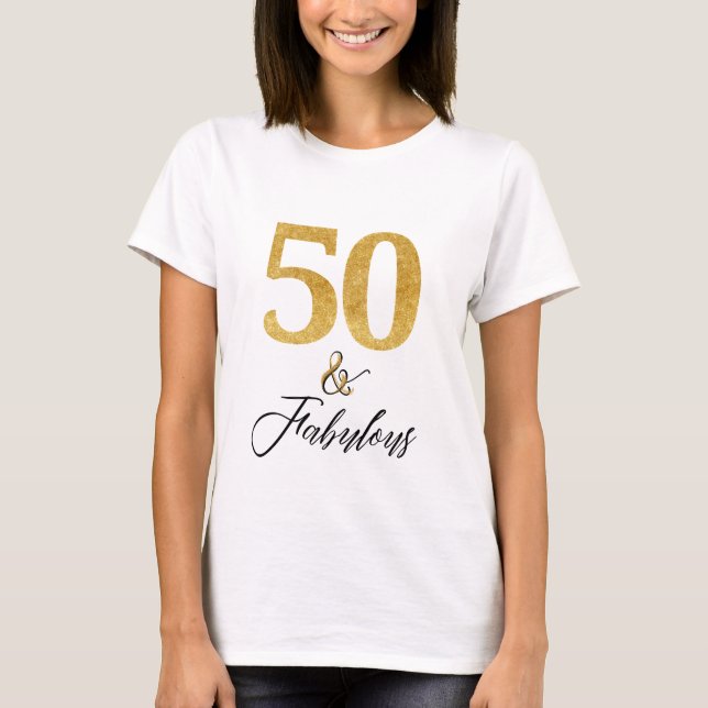 Camiseta Elegante 50 y fabuloso en oro y negro (Anverso)