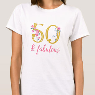 Camiseta Elegante 50 y fabuloso oro y floral rosa