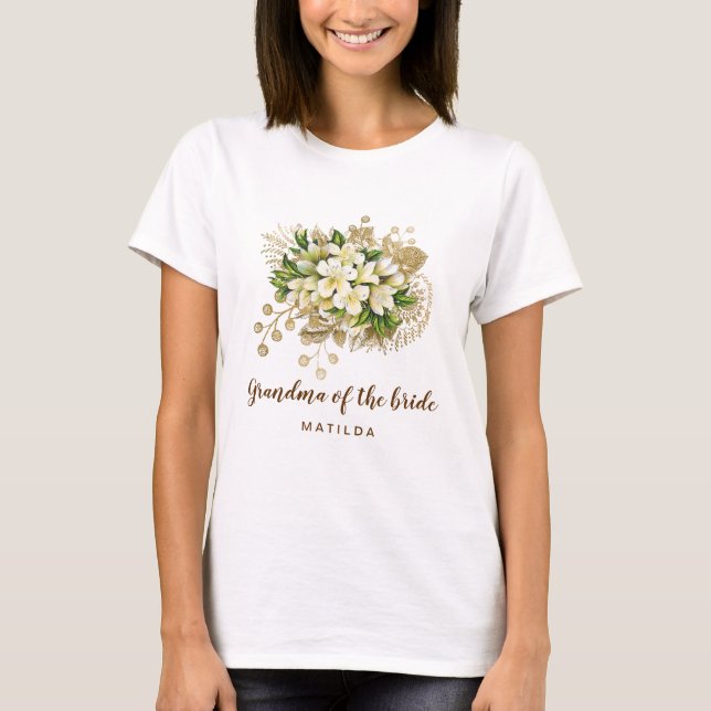 Camiseta Elegante abuela floral dorada de la novia (Anverso)
