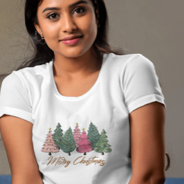 Camiseta Elegante acuarela Árboles navideños Feliz Navidad