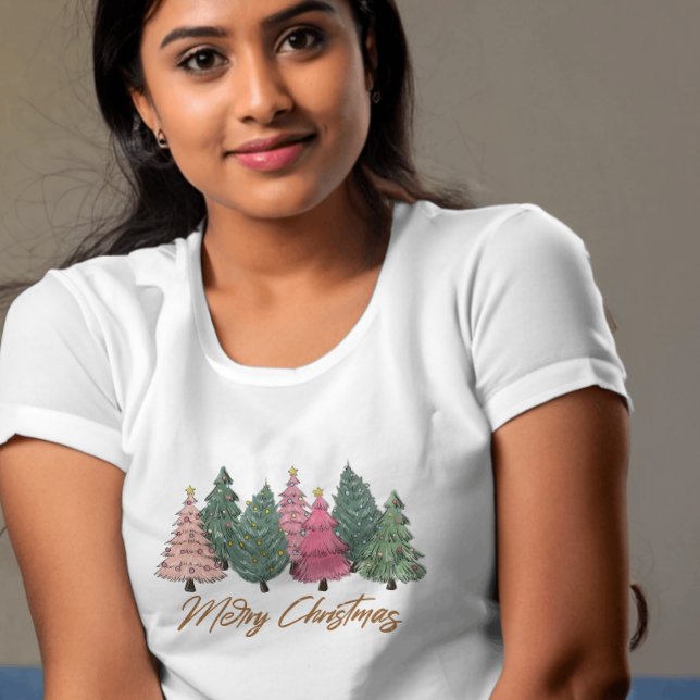 Camiseta Elegante acuarela Árboles navideños Feliz Navidad (Subido por el creador)