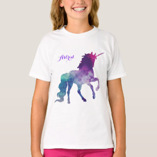 Camiseta Elegante acuarela azul morado unicornio moderno